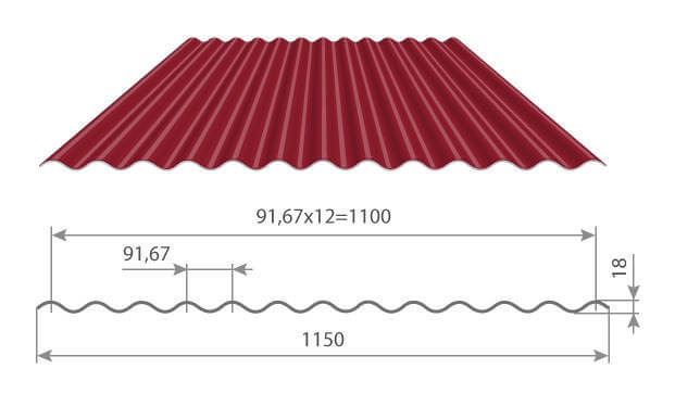 Профнастил МП18 х 1100 - B (PURETAN-20-8017-0.5) в Шатуре